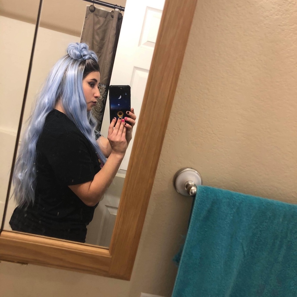 Synthetic wig periwinkle blue